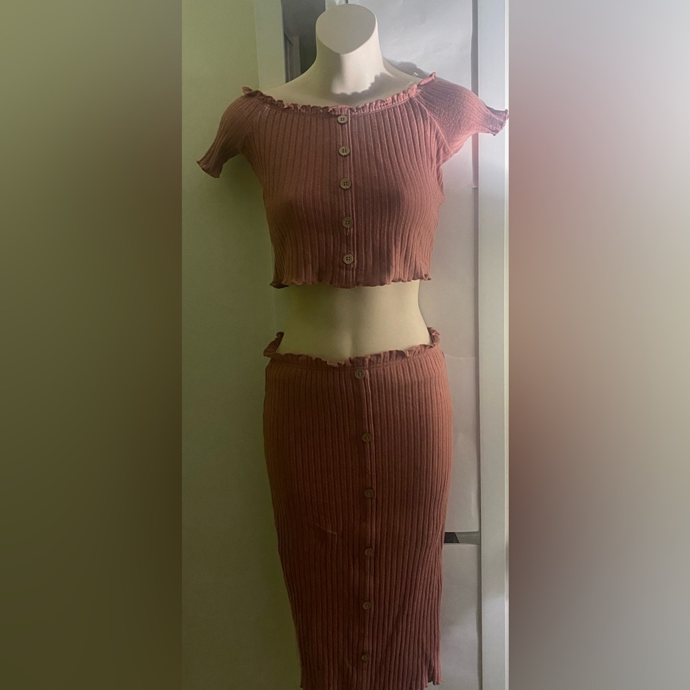 Pink crop top and maxi skirt set
